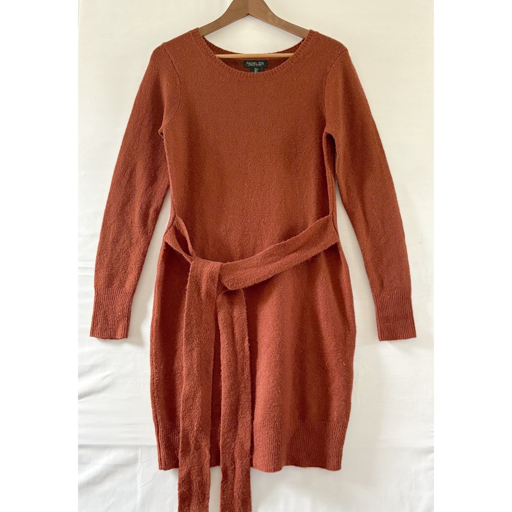 Rachel Zoe Rust Carmel Merino Wool Blend Long Sleeve Knit Sweater Dress Small